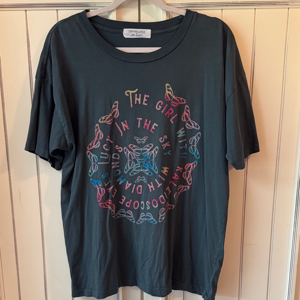 Daydreamer Black Tee with Multicolor Butterfly Mandala